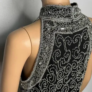 Vintage 1980s Papell Boutique Black Silver Beaded Silk Evening Top Small thumbnail 16