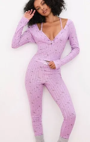 For Love & Lemons Victoria's Secret Pointelle Long Sleeve Pajama Set thumbnail 1
