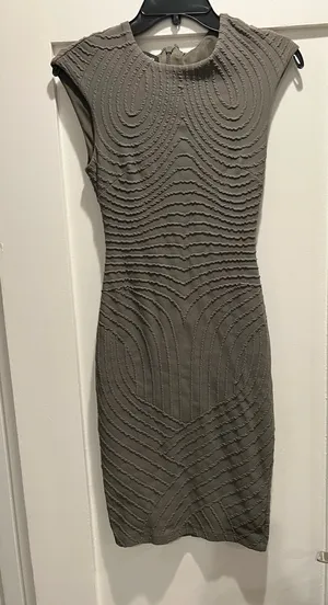 Bebe dark green dress with textured wave-like ruching, size XS thumbnail 1
