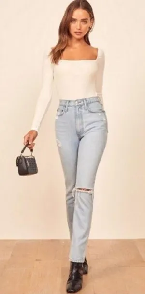 💕REFORMATION💕 Gaia Bodysuit ~ Square Neck Ribbed Long Sleeve White XL NWT thumbnail 5