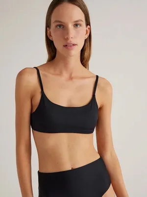 NWT Quince Italian Scoop Neck Bikini Top in Black - Size: Extra Small thumbnail 1