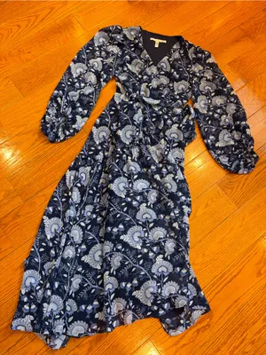 Anthropologie Hutch Navy Floral Wrap Midi Dress Small Cottagecore Boho Romantic thumbnail 3