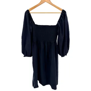 Kourt Black Clip Dot Smocked Puff Sleeve Mini Dress Women XL Cotton Square Neck thumbnail 8