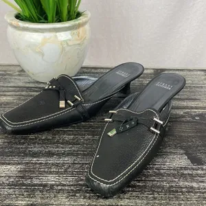 Stuart Weitzman Black Leather Slide On Square Toe Shoes 8.5 thumbnail 2