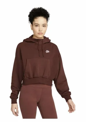 Nike Sportswear Essentials Women’s Brown Hooded Cropped Sweater Size M thumbnail 1