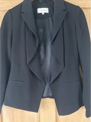 REISS Black Sienna Draped Waterfall Open Front Blazer Jacket Women’s size 2 XS thumbnail 4