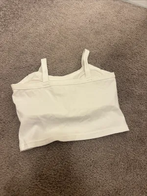White Spaghetti Strap Crop Tank Top thumbnail 2