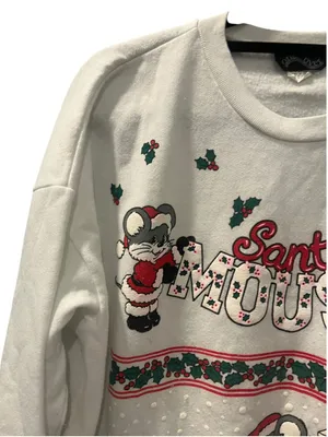 Vtg 90s Santa Mouse Christmas Sweatshirt Crewneck White Grannycore Ugly XL Mice thumbnail 6