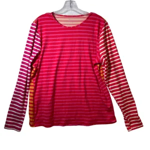 Lands End Womens Large 14-16 Long Sleeve Swim Top Rash Guard Pink‎ Red Orange thumbnail 1