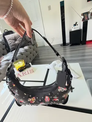 🔥 NWT Ed Hardy Y2K Tattoo Print Studded Hobo Bag Black 🖤 thumbnail 15