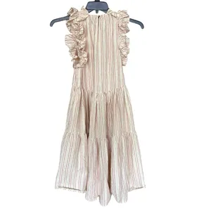 Ulla Johnson Yellow Cream Red Ruffle Tamsin Striped Flutter Mini Dress Size 6 thumbnail 5