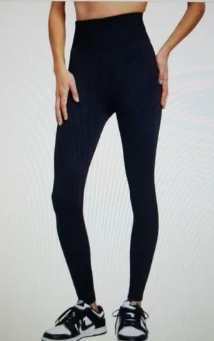 GOOD AMERICAN Wide Rib Shine Seamless Compression Leggings Black S/M 1/2 thumbnail 2