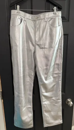 Abercrombie Vegan Leather Silver Straight Pants 90s High-Rise thumbnail 1