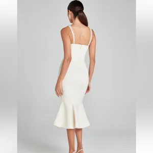 Nadine Merabi Penelope tweed jeweled dress pearl accent‎ neckline thumbnail 4