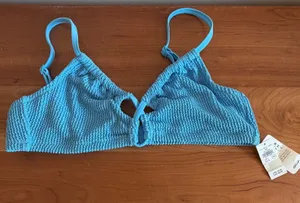 Aerie‎ Real Good Blue Seersucker Shimmer Triangle Bikini Top Large NWT 0753-5310 thumbnail 1