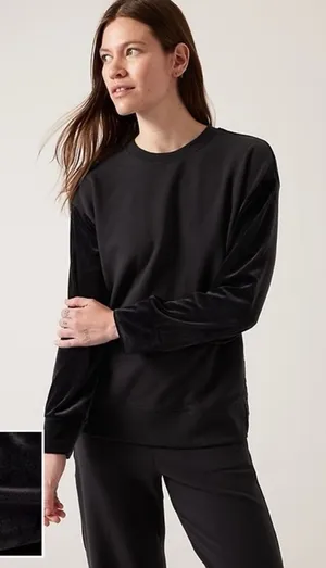 Athleta Retroplush Velvet Crewneck‎ Sweatshirt Black Size M thumbnail 1