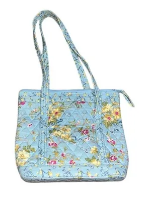 Floral‎ Quilted Mini Tote Bag Cotton Cottagecore Shabby Chic Prairie Blue Small thumbnail 1