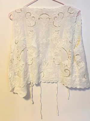 Lucky Brand Festival Lacey Embroidered Open Front Tie Top Cream Womens Medium thumbnail 5