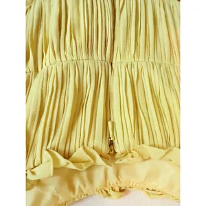 AMUR Maxi Dress Womens 6 Yellow‎ Pleated Cut-Out Ruffle Silk Chiffon Gown thumbnail 5