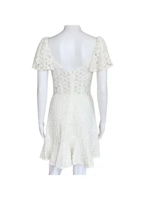 Flirty Daisy Floral Flutter Sleeve A-Line Boho Mini Dress White Size Large NWT thumbnail 6