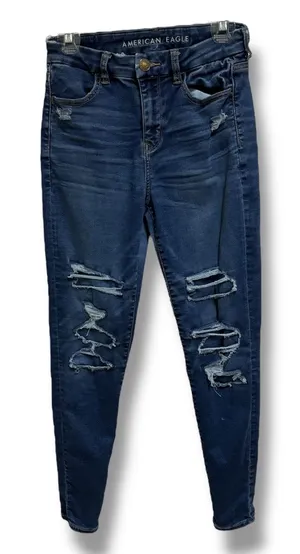 American Eagle Curvy High-Rise Jeggings Blue Denim Jeans Distressed Size 4‎ thumbnail 1