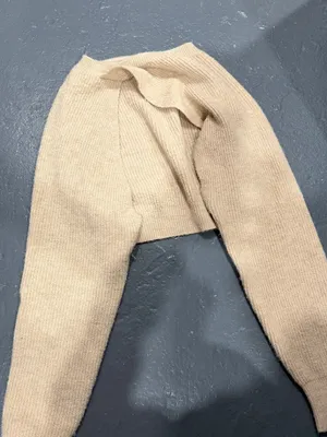 Neutral Beige Cropped Knit Sweater - Women's Sweater thumbnail 1