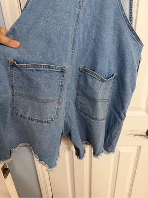 Denim Rainbow Stripe queen embroidered Overalls cut off Shorts women’s size XL thumbnail 12