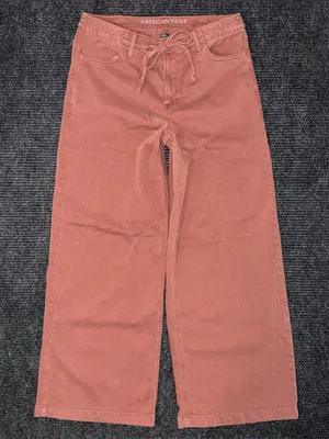 American Eagle Dreamy Drape Stretch Low Rise Ultra Wide Leg Pant Rust Red Sz 2 R thumbnail 1