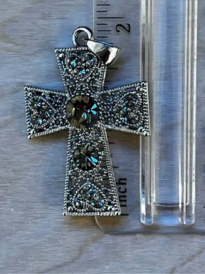 Cross Pendant Silver-tone Filigree With Amber Crystal Stones thumbnail 4