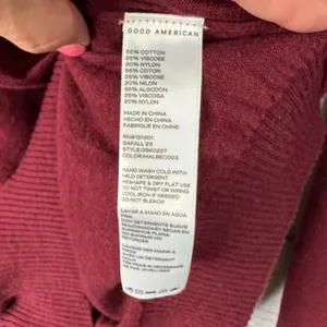 Good American Henley Sweater S/M Wine Red Ribbed Knit Quiet Luxury Pullover thumbnail 5