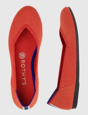 Rothy's The Point Persimmon Marine Heel Stripe Orange Flats Womens 10.5 thumbnail 1