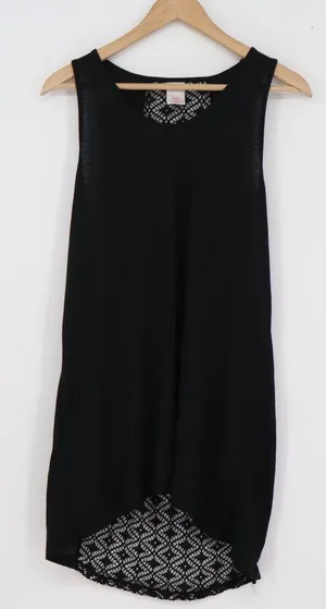 Xhilaration Black Crochet Lace Back High Low Sleeveless Tank Top Large thumbnail 1