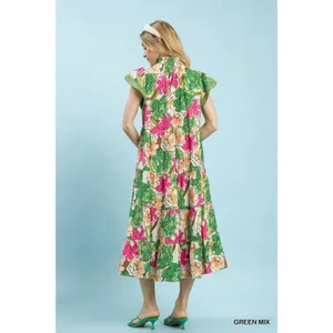 Umgee Mix Bold Floral Tiered Midi Dress -‎ Small thumbnail 2