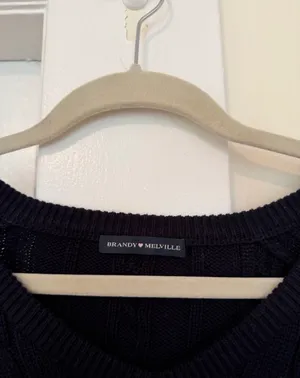 Brandy Melville Navy Ida Cable Knit V-Neck Sweater thumbnail 3
