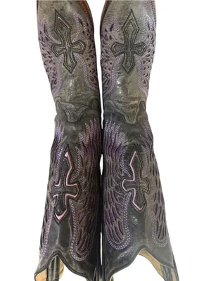 Corral Boots Women's Distressed Black Winged Cross Purple Inlay Boots Size 9 thumbnail 13
