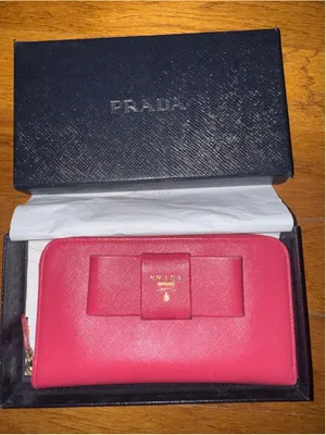 Prada Saffiano Leather Bow Wallet, One Size, Pink thumbnail 3