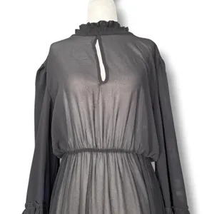 Black Sheer Maxi Dress Ruffle High Neck Tiered Long Sleeve Goth Victorian Witchy thumbnail 3