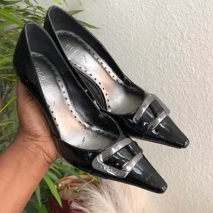 BCBGirls Y2K Patent Black silver buckle office siren core preppy academia high heels 3” stiletto-6B #gothic #whimsygoth thumbnail 4