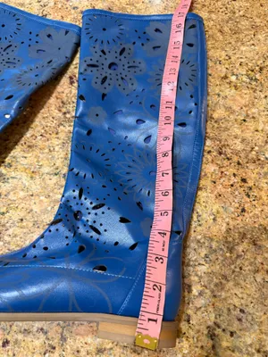 RARE Unbranded Blue Perforated Leather Summer Boots Boho Laser Cut Size 39 thumbnail 3