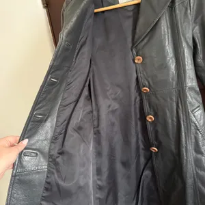 80s Vintage Emotion Dark Gray Leather Trench Coat with Belt | Small Retro thumbnail 9