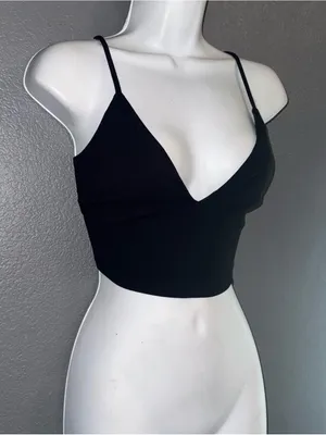 Windsor Deep V Black Spaghetti Strap Crop Top Womens size Small thumbnail 3
