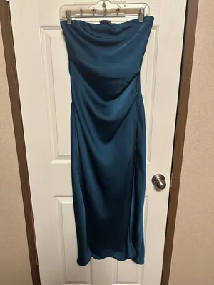 Hello Molly Teal Strapless Satin Midi Dress thumbnail 2