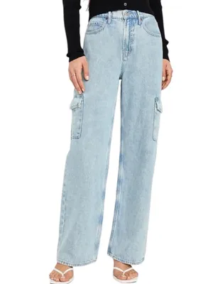 Old Navy Extra High-Waisted Sky-Hi Wide Leg Cargo Jeans - Light Wash 10 thumbnail 2