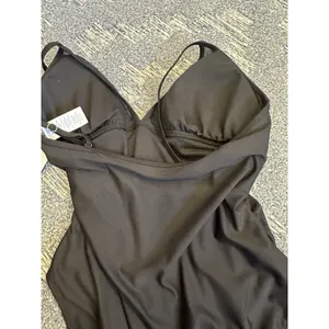 Time and Tru Black One Piece Swimsuit Mesh Inset Ruched Hi Cut Women's Large NEW thumbnail 8