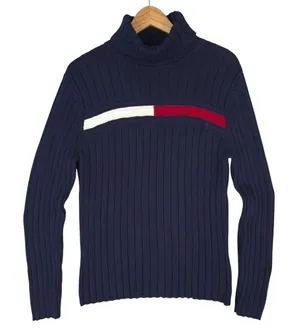 Vtg 2004 Tommy Hilfiger Sweater Womens‎ XL Cable Stripe Turtleneck Cotton Y2K thumbnail 1