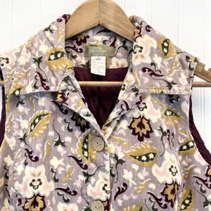 The Territory Ahead Womens 6 Corduroy‎ Vest Button Front Purple Lavender Floral thumbnail 3