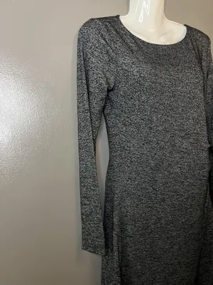 LOFT Dress Womens Small Gray Knit Long Sleeve Ruched Side Sheath Work Office thumbnail 3