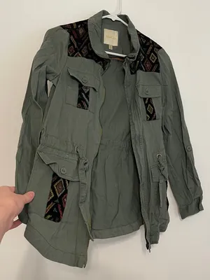 MODCLOTH Keep a Woven Mind Jacket Olive Army Green Multi Aztec Boho Embroidered thumbnail 12