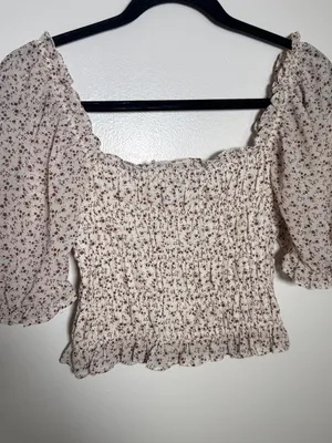 Cotton Candy Cream Crop Top with Brown Floral Print Medium Festival thumbnail 6