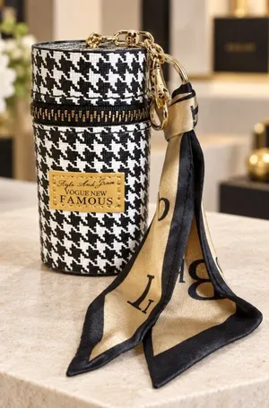 Black White Geometric Mini Keychain Coin Pouch Scarf Charm NWT thumbnail 1